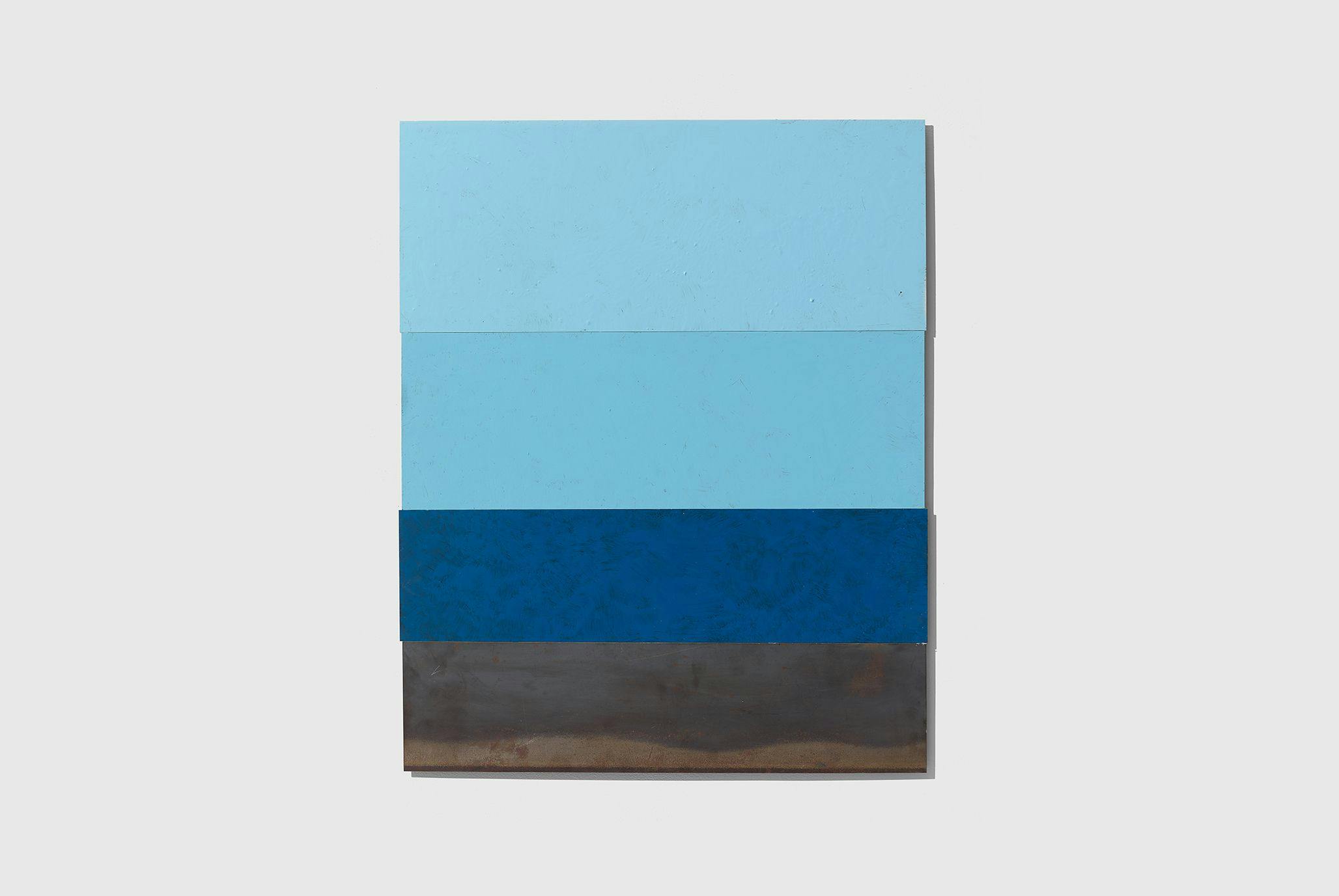 A work by Merrill Wagner, titled One Square Equals Three Blues, dated 2013.